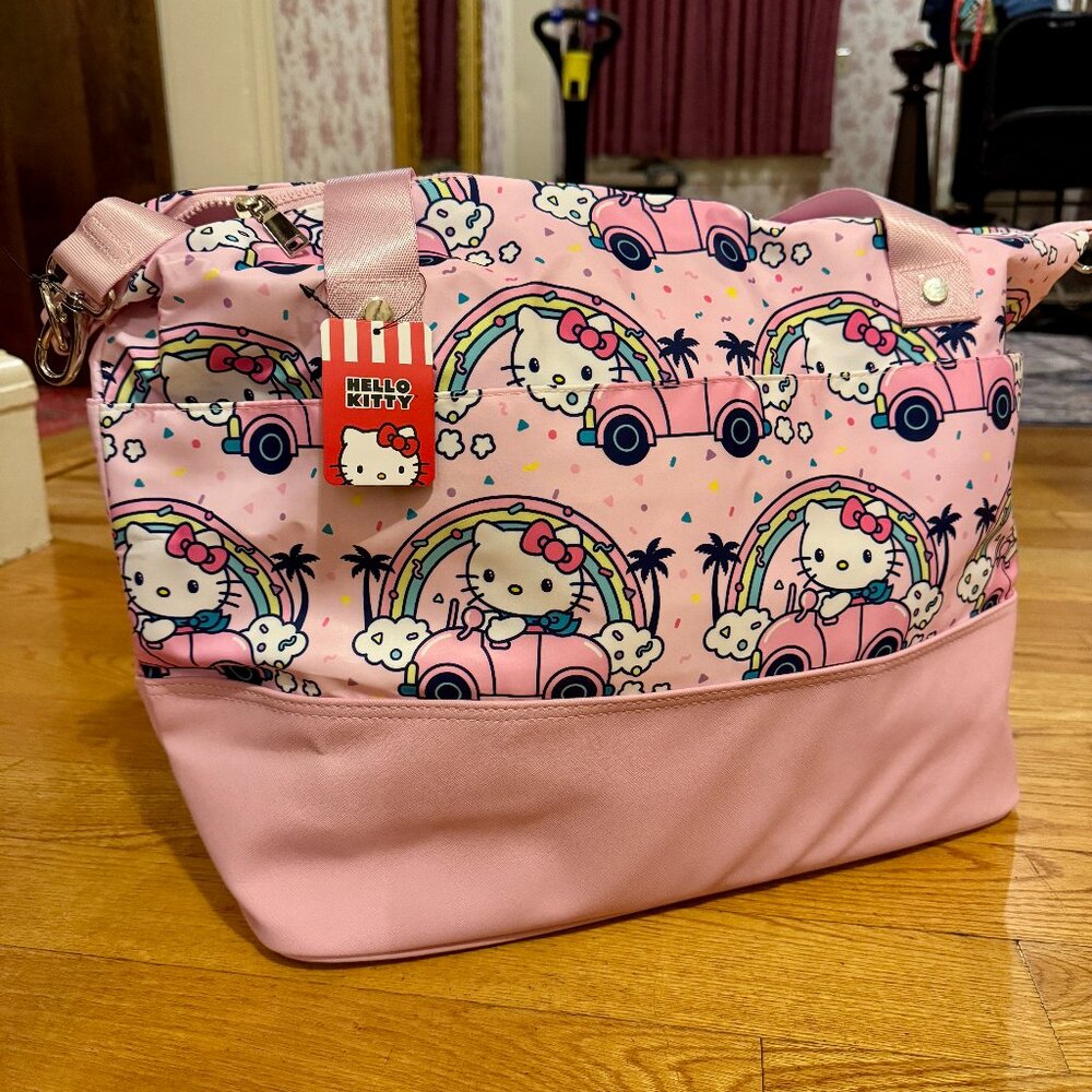 BIOWORLD Sanrio Hello Kitty Travel Duffle Bag Pink Car Rainbow Weekender NWT